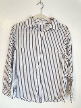Women's Paintcolors Cotton Vertical Striped Button-Down Shirt – Black and White